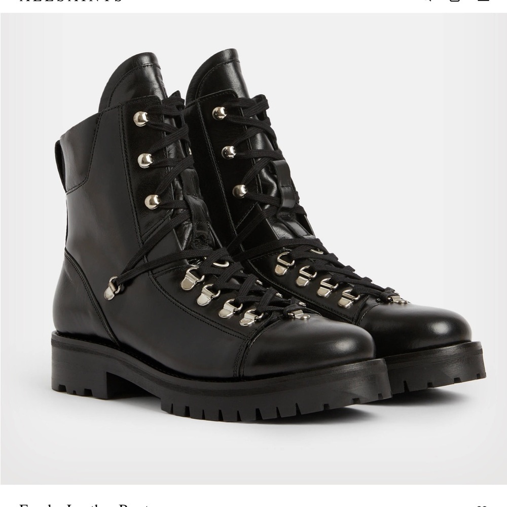 NWT All Saints Franka Leather Hiking Combat Boots in Black Size 9 - Picture 4 of 16